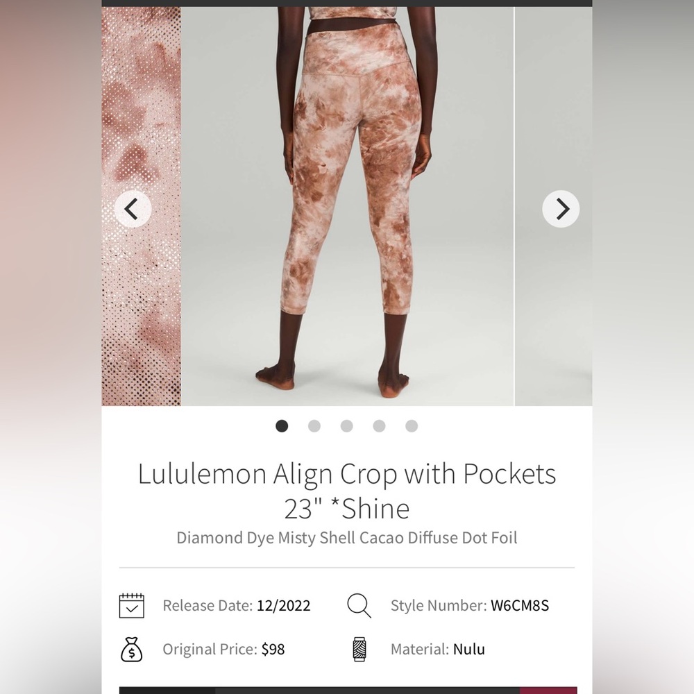 🍋Women’s Lululemon Align HR Crop 23” Shine size 8🍋